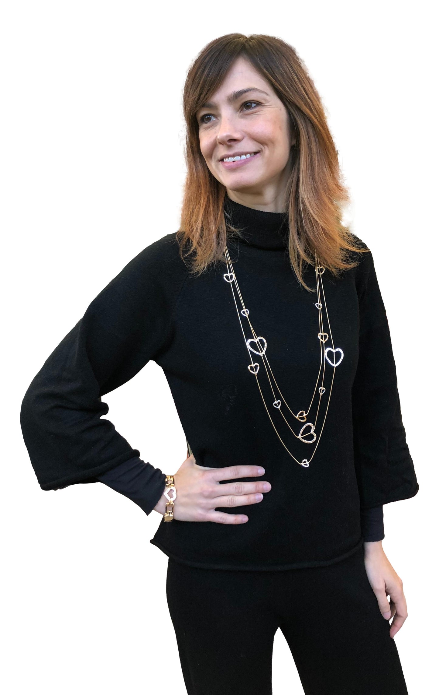 Collana multi fili di metallo e cuori