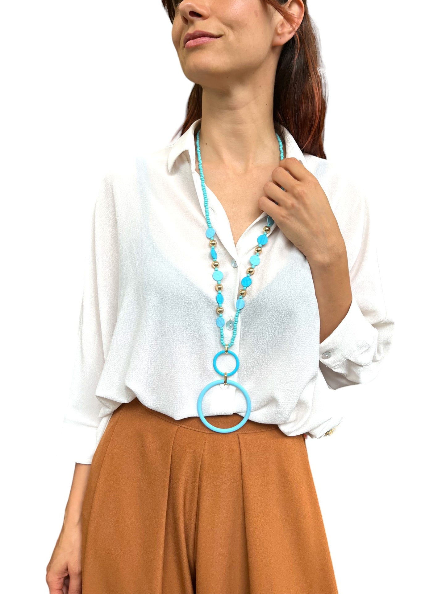 Collana lunga con cerchi e cialde