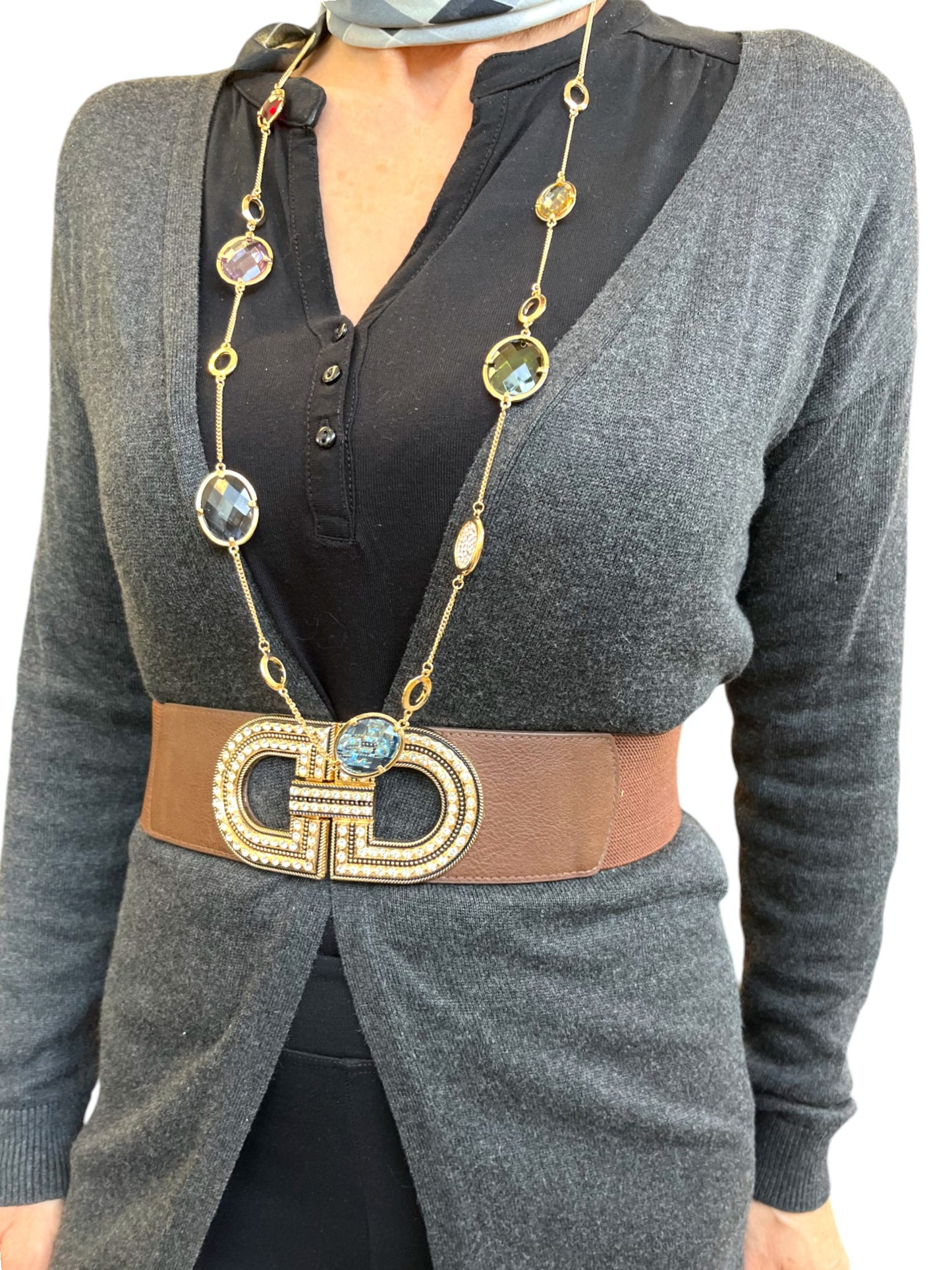 Cintura elastica con fibbia metallo e strass
