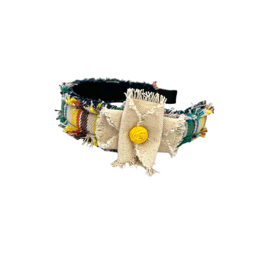 Cerchietto frange e bottone raffia
