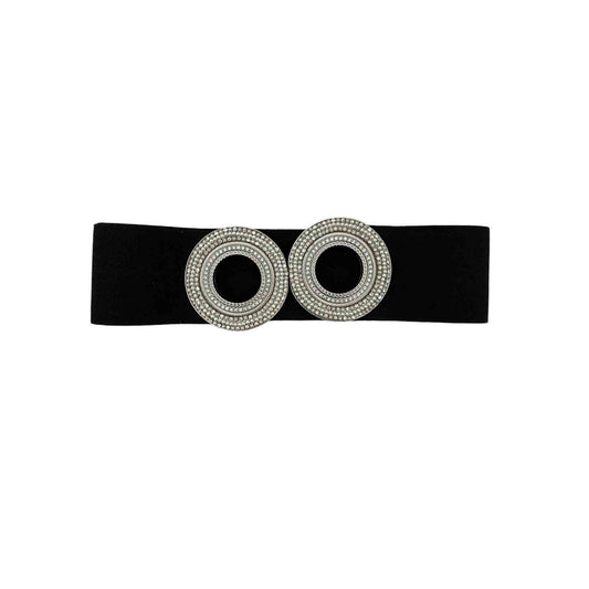 Cintura elastica con fibbia in strass e perle